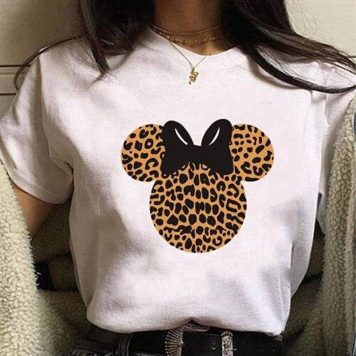 Leopard Minnie Mouse Head Women Tshirt Funny T Shirt Women Printed Camiseta Mujer Short Sleeve Tshirt Lady Yong Girl Top Tee