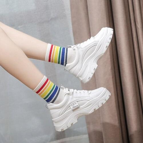 Spring/Autumn New Platform Shoes Women Pu Leathers Fashion Sneakers Women Low-cut Lace-up Off White Shoes Brand Ladies Shoes