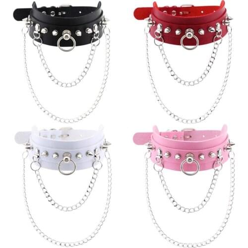 New Trendy Gothic Multilayer Chain Women Choker Necklace Clavicle Punk Street Collar Colier Blue PU Leather Nightclub Jewelry