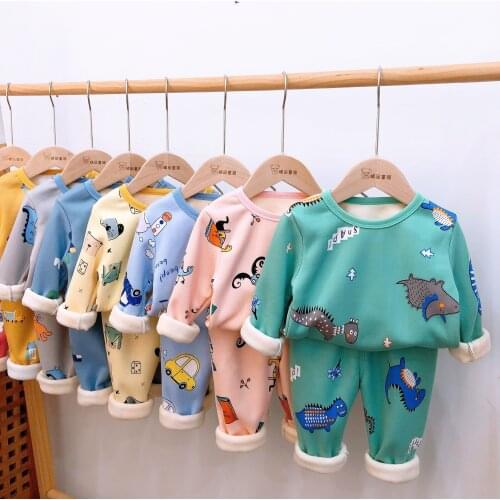 Winter Jchao Kids Sleepwear Clothes Sets Boys Girls Comfortable Pyjamas Brand Baby Warm Thick Shirts + Pants Pajamas Suit