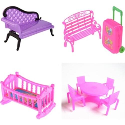 1Pc or Set NEW Dinner Chair Sofa With Travel Suitcase Luggage Case Rocking Cradle Bed Dollhouse Furniture for Accessories