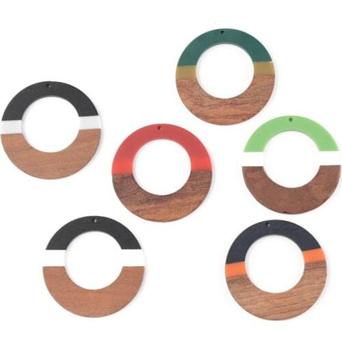 2 PCS Jewelry Making Three-Color Stitching Jewelry Accessories DIY Round Coin Shape Natural Wood With Resin Handmade Earring