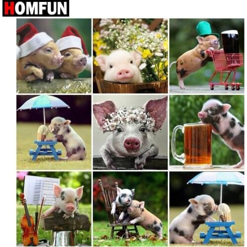 HOMFUN Full Square/Round Drill 5D DIY Diamond Painting "Animal pig" 3D Embroidery Cross Stitch 5D Home Decor Gift