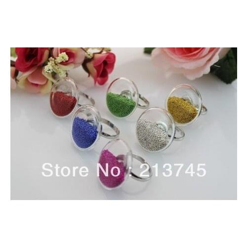 Free ship! 50sets/lot flat round Glass Bubble & Glass globe Ring set ( 34mm,30mm,25mm,20mm to select) glass vial pendant