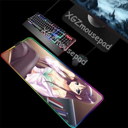 XGZ Sexy Busty Chest Anime Custom Large RGB Mouse Pad Black Lock Edge Computer Desk Mat Colorful Speed Natural Rubber Non-slip
