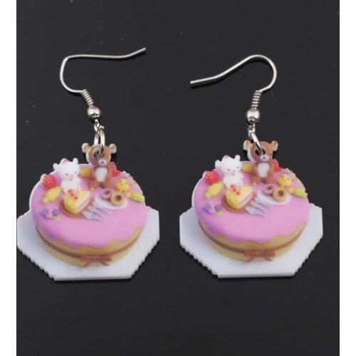 Bonsny birthday cake food earrings colorful new 2014 cute lovely printing acrylic design summer style for girls jewelry