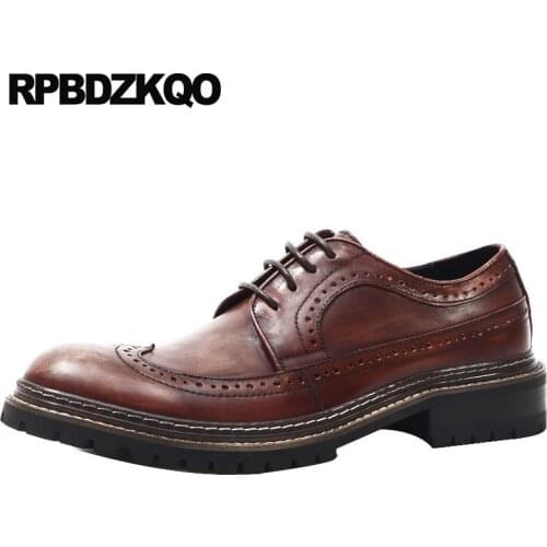 Brush Office Brown Derby Formal Real Leather British Style Oxfords Brogue Business Wingtip Italian Men Dress Shoes Luxury Brand