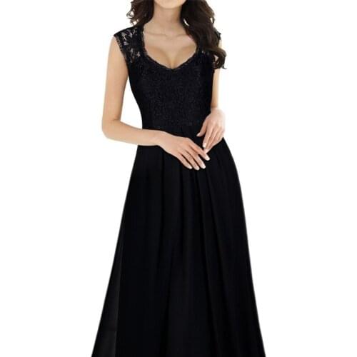 Women Long Dress Sexy V-neck Big Swing Dress Lace Stitching Chiffon Party Dress dresses for women