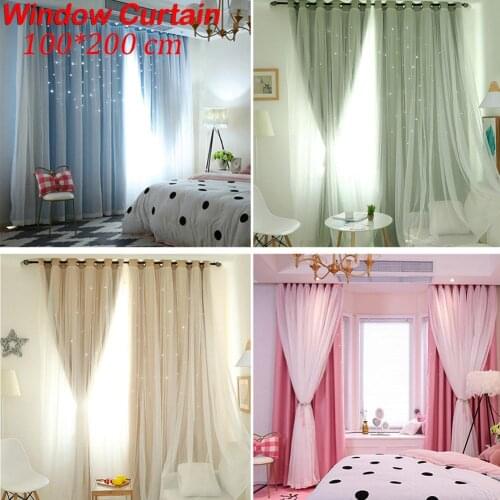 Double-Layer Gauze Stars Curtains Hollowed Out Shading Nordic Style Decorative Bay Window Curtain For Kitchen Living Home Decor