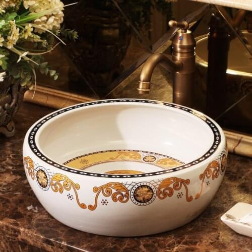 European style Round Jingdezhen artistic basin wash basin countertop Bathroom sinks