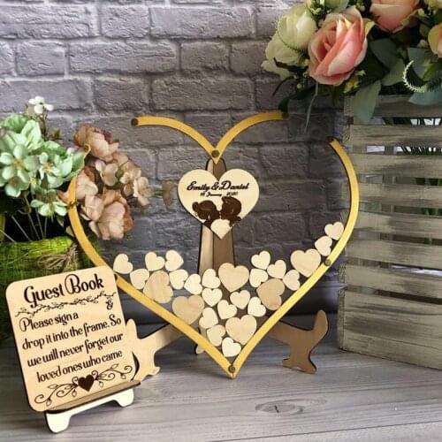 Guest book heart, wooden frame guest book, unique guest book, set-top box custom acrylic heart-shaped wedding guest book
