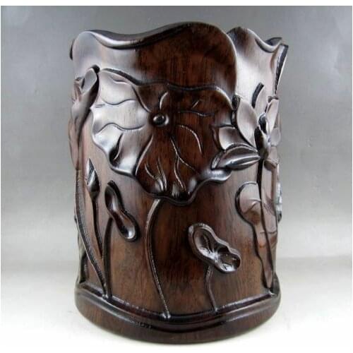 EXQUISITE CHINESE OLD UNIQUE HUALI WOOD NATURAL CARVED BRUSH POT RT