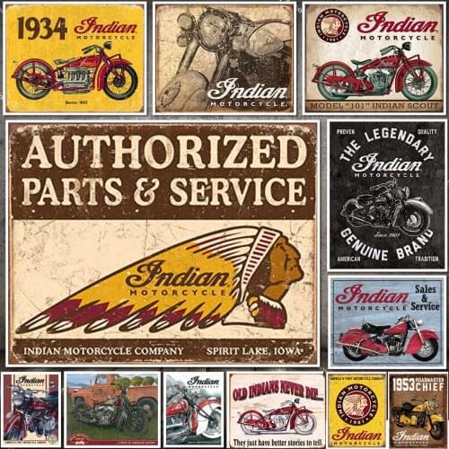 Classic Indian Motor Tin Sign Vintage Motorcycle Club Garage Art Decor Iron Plate Paintings Bar Metal Plaques 20x30cm