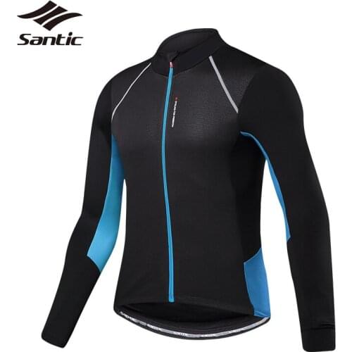 Santic Autumn Winter Fleece Thermal Cycling Jacket Men Bike Jacket Wind Coat Cycling Clothing Windproof Warm Bicycle Jacket 3XL