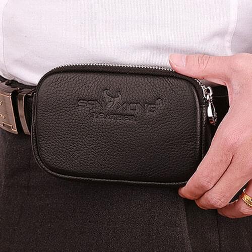 Mobile Genuine Cell Leather Purse Pack Phone Men Hook Bag Fanny Belt Pouch Waist DropShipping