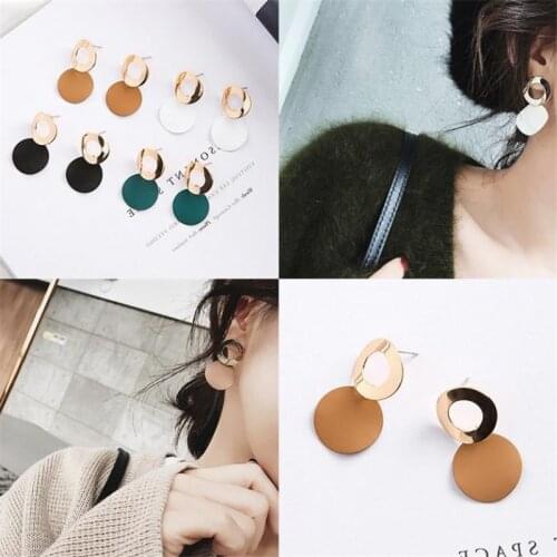 Fashion Geometric Metal Drop Earrings Trendy Gold Color Round Statement Earrings for Women Vintage Punk Jewelry Multicolored