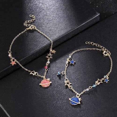 Fashion Korean Bracelets on Hand Star Moon Universe Planet Adjustable Chain Bracelet Anklet Jewelry for Women Friends Gift 2021