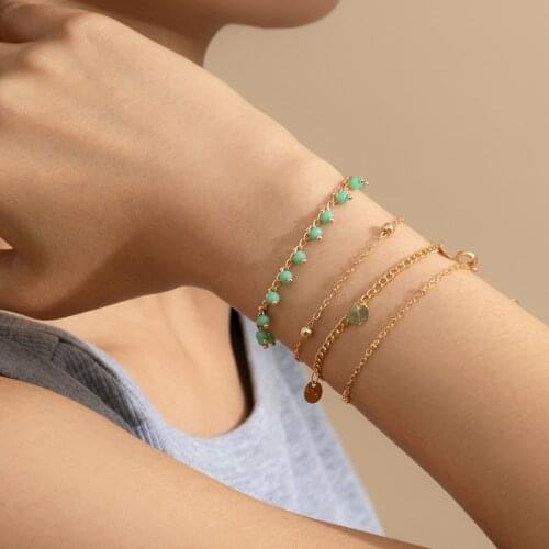 Fashion Jewelry Metal Bracelet 2021 New Design Hot Selling Golden Plating Sweet Green Beads Bracelet For Women Party Gifts