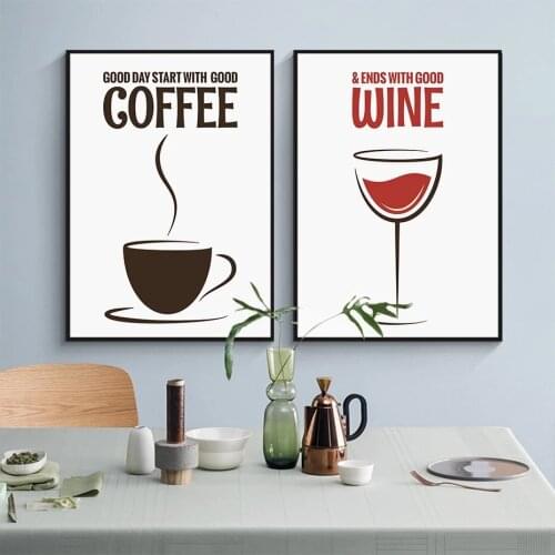 Cartoon Coffee and Wine Quotes Canvas Painting Wall Art Poster and Print Pictures for Kitchen Cafe Modern Home Decor
