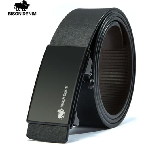 BISON DENIM Mens Belt Automatic Belts Genuine Leather Men Belt 3.2cm Width Cowskin Male Brand Jeans Belts Strap N71349