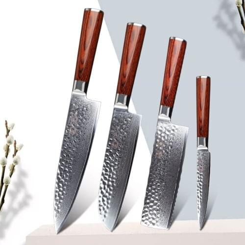 YARENH 4 PCS Kitchen Knife Set - 67-Layer Damascus Steel Chef Knives Set - Professional Kitchen Cooking Tools - Pakkawood Handle