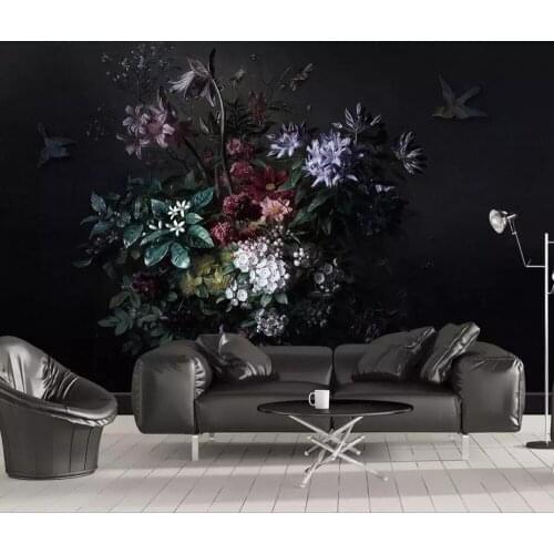 Nordic contracted hand draws lily flower black bedroom setting wall picture