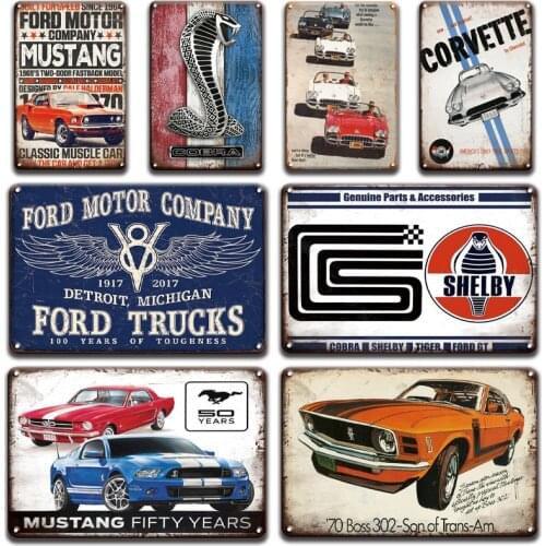 Ford Trucks Wall Stickers Metal Tin Sign Vintage Shelby Cobra Metal Poster Decorative Plaque Signs Retro Garage Man Cave Decor