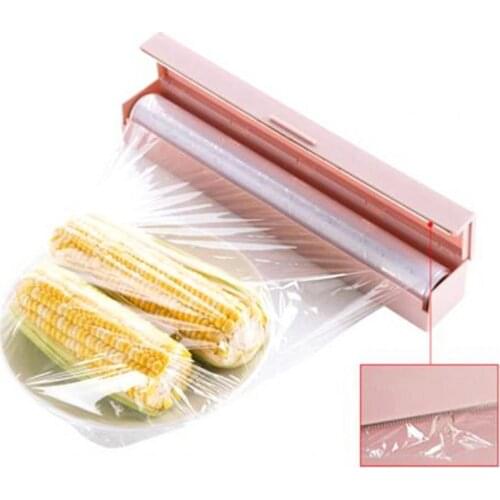 Solid Color Food Wrap Dispenser Film Cutter Storage Holder Kitchen Tool