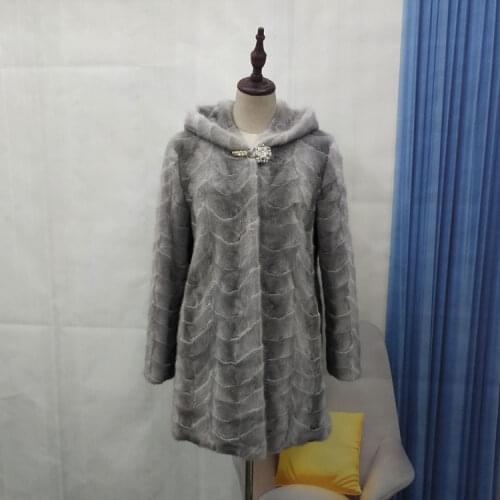 2019 new womens natural real pieces of mink fur coat hooded outerwear plus size