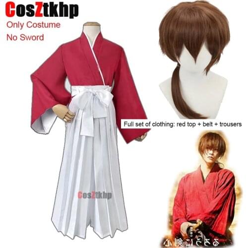 2021 NEW Himura Kenshin Cosplay Costume Rurouni Kenshin Cosplay Wig Men and Women In Kendo Suits Halloween Kimono Full Set 3PCS