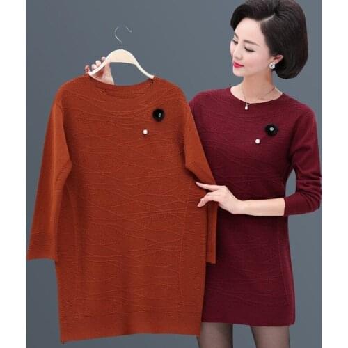 Middle-aged Knit Bottoming Shirt Autumn Winter Women Long Paragraph Wool Shirt Wild Warm Knitted Sweater Female Pullover PL10