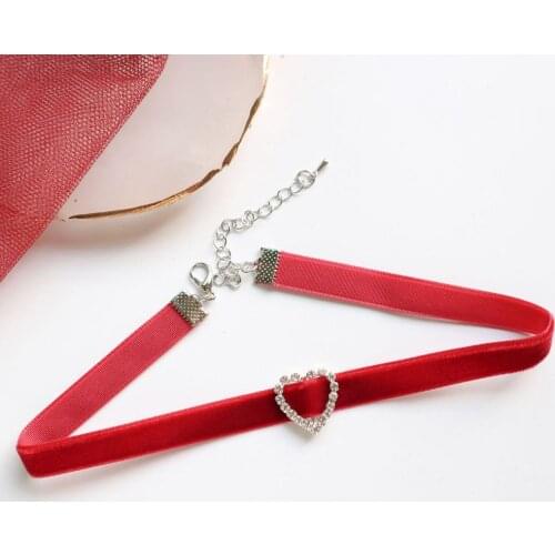 Harajuku Red Velvet Necklace Collares Rhinestone Heart Round Decor Choker Collar Women Girls Fashion Korean Style Jewelry FSN02