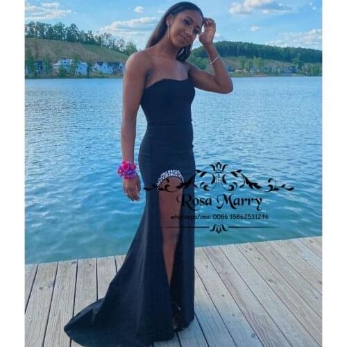 Sexy Black Mermaid Cheap Prom Dresses 2021 Corset Plus Size High Split Crystals 2K21 Formal Graduation Evening Party Gowns