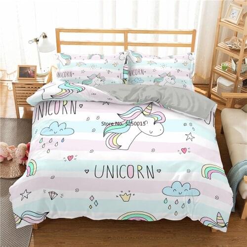 Cute Cartoon Unicorn Bedding Set Luxury Duvet Cover Set Bedding Sets Printed Duvet Cover Set Home Textiles Bed Twin King Queen