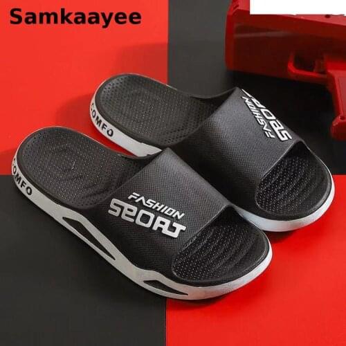 Size 36-45 Mens Slippers Summer Male Home Shoes Flats Sandals Soft Letter Slides Womens Outdoor Beach Bathroom Non-Slip Zapatos