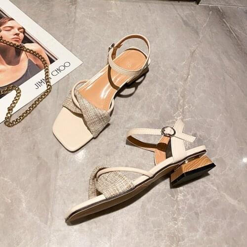 Sandals Womens High Heels Summer New Fashion Womens Sandals Flat Shoes Adult All-match Comfortable Square with British Style