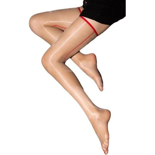 Sexy Oil Shiny Sheer Back Seam Thigh High Stockings Glossy See-Through Ultra Thin 1D Women Hosiery