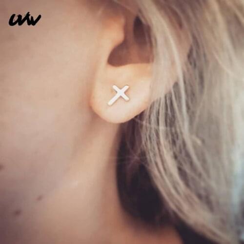 UVW015 2pc Surgical Steel Cross Design Unisex Ear Stud Earrings for Women Men Black Gold Color Pendientes Fashion Jewelry