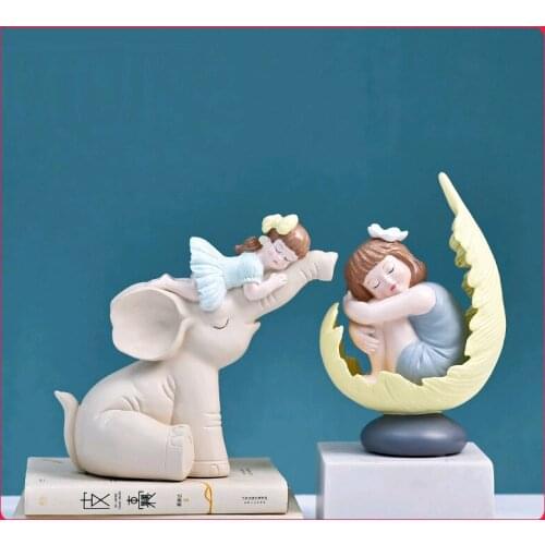 NORDIC NURSERY TALE GIRL ART SCULPTURE UNICORN COW RHINO RABBIT CHARACTER FIGURINE RESIN CRAFTS CREATIVE HOME DECORATION R5000