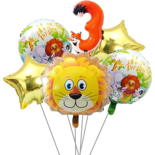 Jungle Animal Number Foil Balloons Baby Shower Birthday Party Decorations Balls Kids Safari Jungle Party Decor Supplies Globos