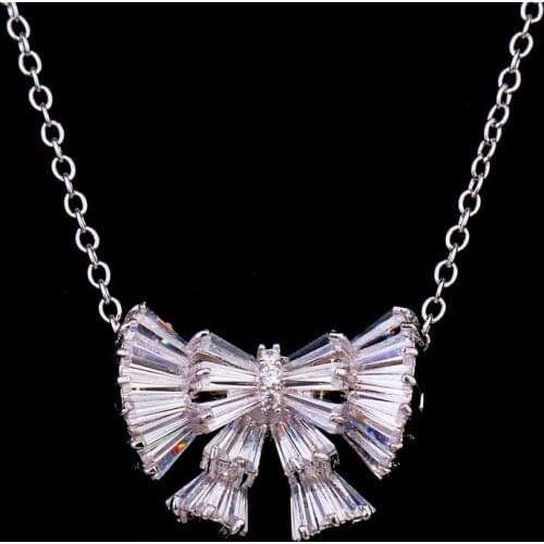 Emmaya Brand Originality Fashion Bow Pendant AAA Cubic Zircon Two Colors Jewely Necklaces For Woman Florid Wedding Party Gift