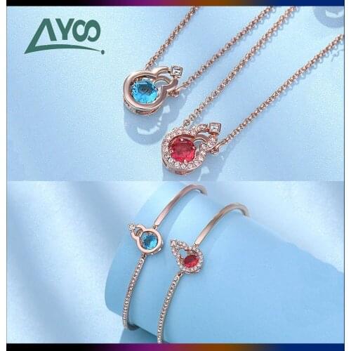 SWA Fashion Jewelry High Quality Glamour Red Blue Crystal New Year Spring Festival Good Luck Gourd Series Dancing Heart Necklace