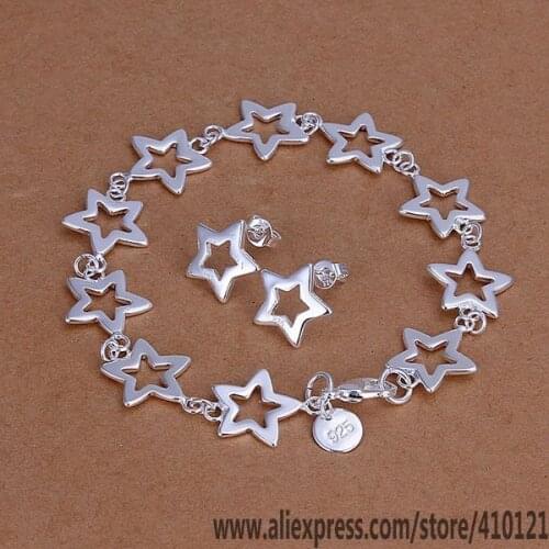 S146 Hot Sale Silver Color Fine Jewelry Sets,Wholesale Fashion Jewelry Elegant Charms Fashion Set Stars Link Earrings Bracelet