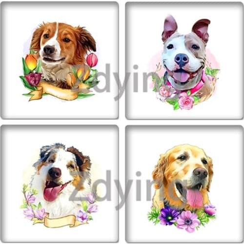 Zdying New Beautiful Flowers And Pet Dogs Square Shape Glass Cabochon Art Picture Beads Demo Flat Back DIY Jewelry Findings