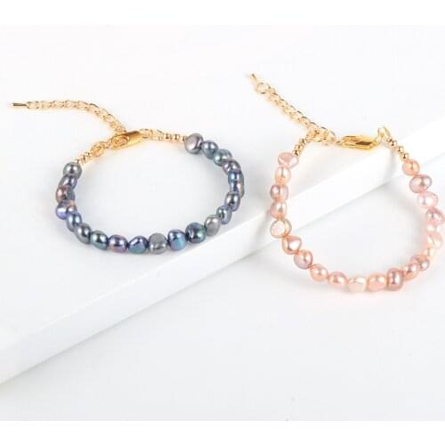 Women Girls Natural Irregular Freshwater Pearls Bracelet White Pink Purple Black Baroque Pearl Bangle Jewelry