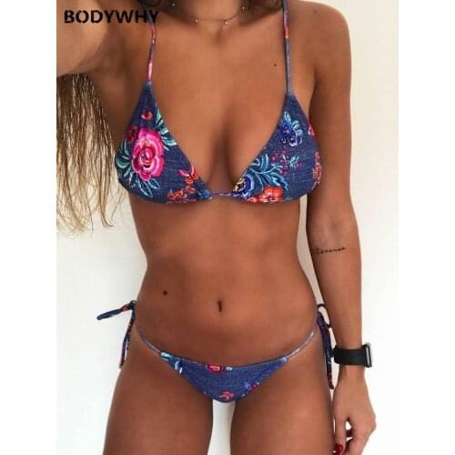 2020 Summer New Ladies Bikini Retro Printed Swimsuit Ladies Strappy Swimsuit Sexy Two-piece Swimsuit String Bikini