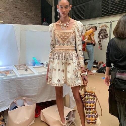 Dress Runway Vintage Designer Square Collar Elegant Puff Sleeve Women Clothes Ladies Autumn Spring 2021 Sexy Mini Dresses femme