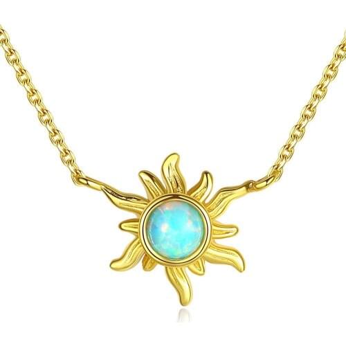 Sun Opal Necklace 925 Sterling Silver Charm Opals Pendant Necklace Women Gift Fine Jewelry