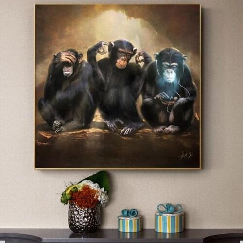 Retro Animal Art Partner Monkeys Canvas Painting Wall Art Posters Prints Wall Picture for Living Room Home Wall Cuadros Decor