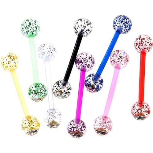 10PCS Punk Tongue Piercing for Wome Men Acrylic Tongue Rings Barbell Rhinestone Glitter Tongue Barbell Body Jewelry for Women